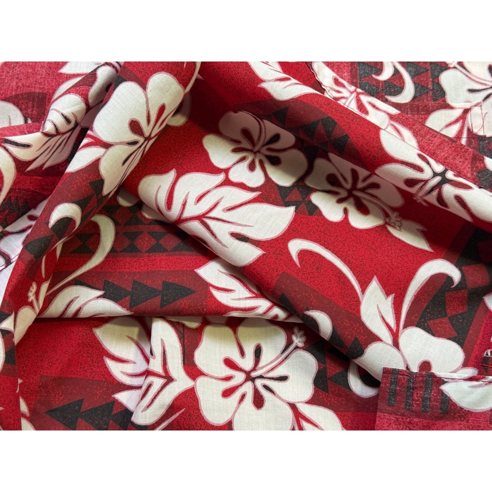 Nui Nalu Hawaiian Shirt Mens L Red‎ Hibiscus Floral Pullover Short Sleeve Aloha - Picture 5 of 5